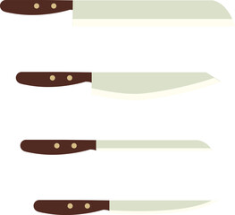 Set of kitchen knives clipart vector illustration. Knife with flat design plastic handle.