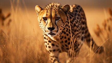 Cheetah stalking for prey on savanna