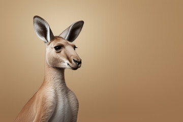 A kangaroo on a brown and gray background, minimal retouching, back button focus, presenting a minimalistic and stylish appearance with smooth surfaces.