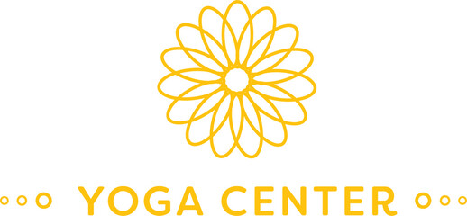 Digital png illustration of yellow logo with yoga center text on transparent background