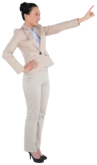 Poster Aziatische plekken Digital png photo of happy asian businesswoman pointing on transparent background