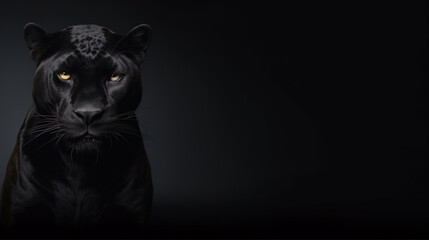 Front view of Panther on black background. Wild animals banner with copy space