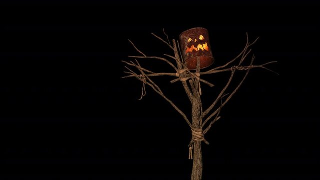 Bucket Scarecrow - Windy Dancing - Transparent Loop - Realistic 3D animation loop isolated with alpha channel- 