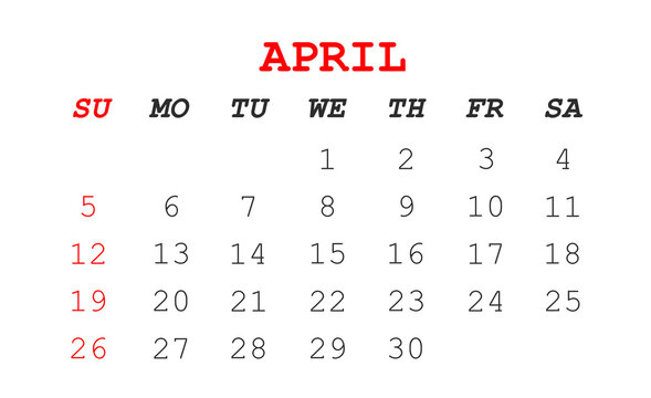 Digital png illustration of calendar page with april on transparent background
