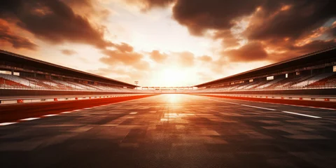 Tuinposter F1 race track circuit road with motion blur and grandstand stadium for Formula One racing © Summit Art Creations