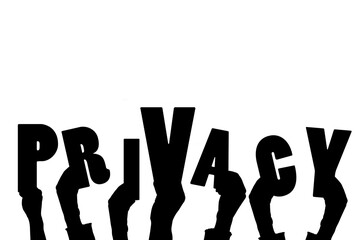 Digital png illustration of hands and privacy text on transparent background