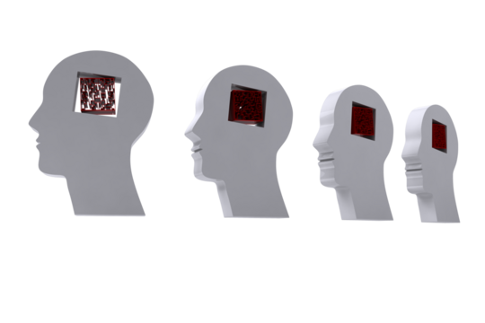 Digital png illustration of heads with holes in brains on transparent background