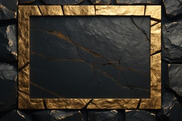 Black empty frame with back and gold stones around it with golden frame