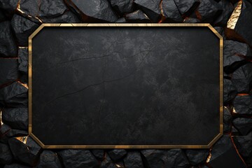 Black empty frame with back and gold stones around it with golden frame