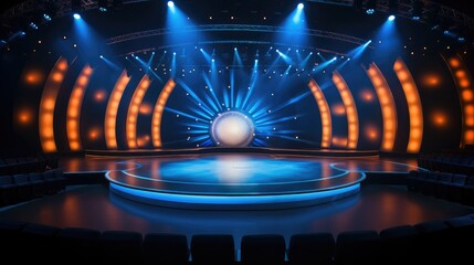 A stage of a tv talent show of humour.
