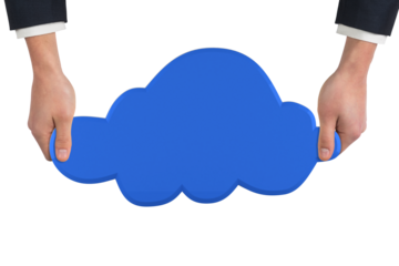 Digital png illustration of hands holding blue cloud on transparent background