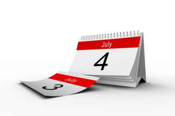 Digital png illustration of calendar with 3 and 4 july cards on transparent background