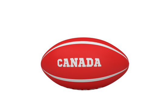 Digital png illustration of red rugby ball with canada text on transparent background