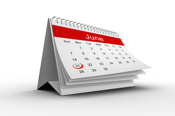Digital png image of red and white calendar with june on transparent background