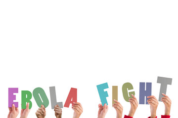 Digital png image of hands holding ebola fight text on transparent background