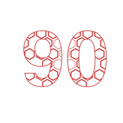 Digital png image of red shapes and number 90 on transparent background
