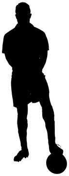 Digital png silhouette image of male soccer player with ball on transparent background