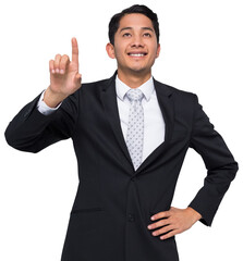 Digital png photo of caucasian businessman pointing finger on transparent background