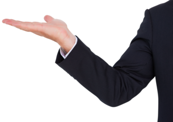 Digital png photo of caucasian businessman with open hand on transparent background