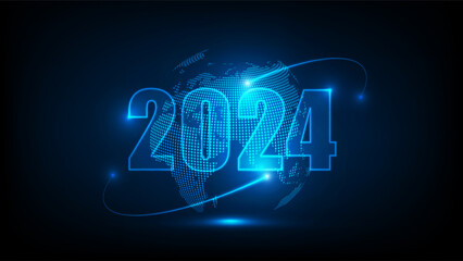2024 Year Digital smart world futuristic interface technology background, Vector Illustration
