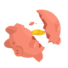 broken piggy bank and coins