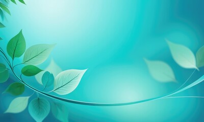 Abstract Cyan background with lines and blurry leaves