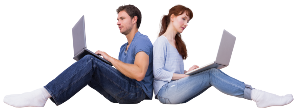 Digital png photo of caucasian couple using laptop on transparent background