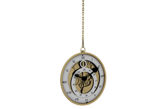 Digital png photo of clock on chain on transparent background