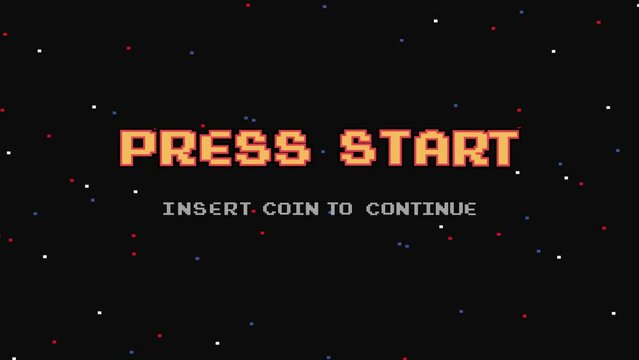 PRESS START INSERT A COIN TO CONTINUE .pixel art .8 bit game.retro game. for game assets