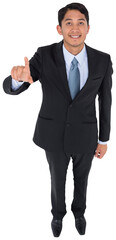 Digital png photo of caucasian businessman looking up on transparent background