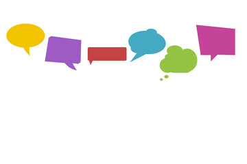 Digital png illustration of colourful speech bubbles on transparent background
