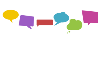 Digital png illustration of colourful speech bubbles on transparent background