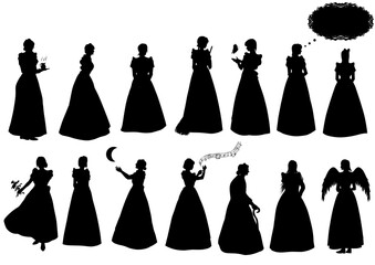 人物　お姫様のイラストセット　シルエット © Tsukasa