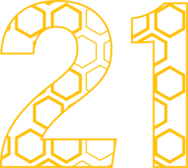 Digital png illustration of shapes and number 21 on transparent background