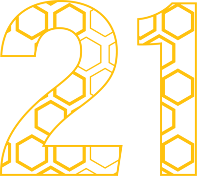 Digital png illustration of shapes and number 21 on transparent background