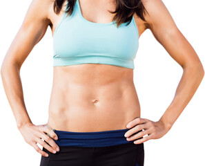 Fototapeta na wymiar Digital png photo of caucasian muscular woman with hands on waist on transparent background