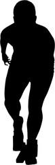 Digital png illustration of silhouette of male runner running on transparent background