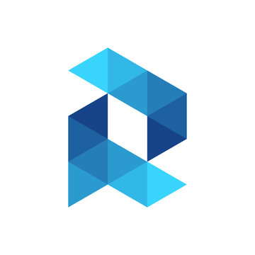 "R blue and white logo with a blue triangle" is a close-up image of a logo that features a vibrant blue triangle against a white background. This asset is suitable for businesses or organizations look