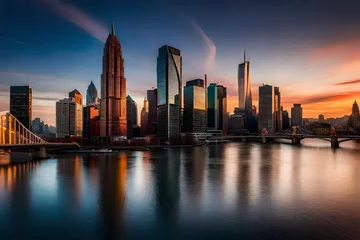 Fotobehang city skyline at sunset © Uzair