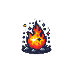 Pixel bonfire bliss cozy campfire illustration in retro digital art