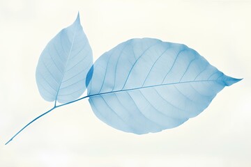 light colored leaf on blue cyanotype print. generative AI