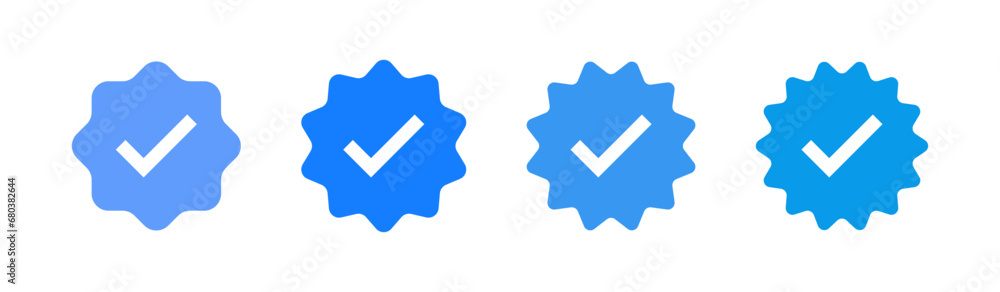 Poster Verified badge icon tick symbol Vector blue verification badge approved check mark icon - Quality certify icon . official account profile verify
