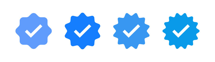 Verified badge icon tick symbol Vector blue verification badge approved check mark icon - Quality certify icon . official account profile verify