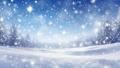 Naklejka premium winter landscape with snow on the ground and snowflakes in the sky