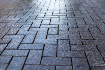 Gray paving slabs. City design and architecture. Top view. Background. Space for text.