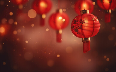 red lanterns on a red background, happy lunar new year background