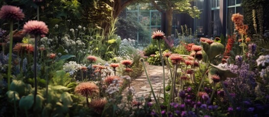 In the abstract design, a beautiful summer garden emerges with intricate patterns of flowers and textures, creating a stunning visual representation of natures beauty and the concept of light and
