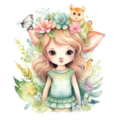 Fototapeta premium Safari Animal set little fairie in colorful dresses Illustration, Generative Ai