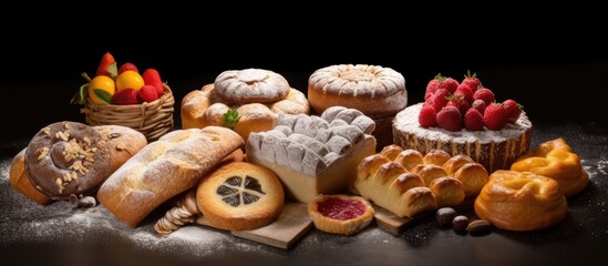 festive background of Christmas, an Italian bakery captured the essence of the holiday with their mouthwatering Xmas desserts, featuring delectable fruit cakes and sugary pastries baked to perfection