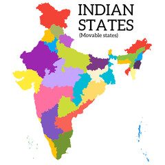 Vector illustration of the Indian map with separable states which can be used for presentations, infographics and educational material.